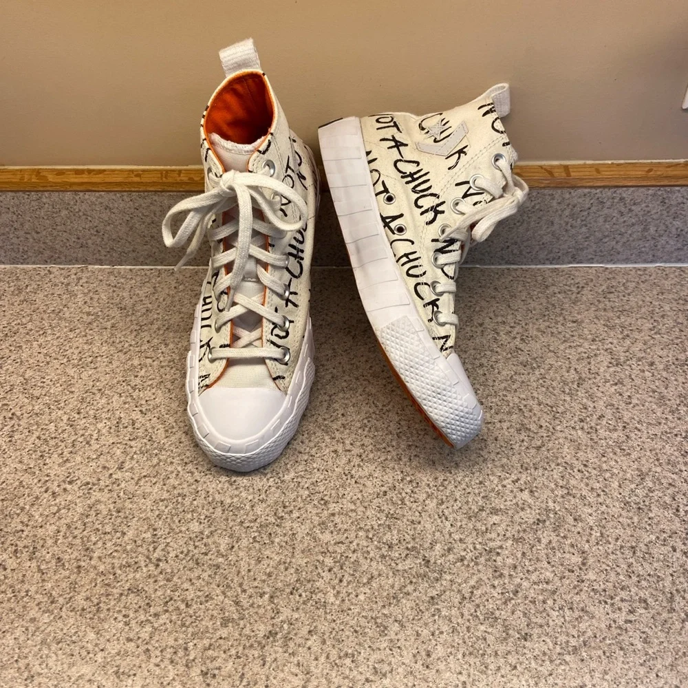 CONVERSE Kids Unt1tl3d Hi Not A Chuck White Sneakers - Size 5